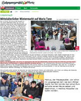 Presseartikel, Zeitungsartikel, Wintermarkt, Mariatann, Maria Tann, Unterkirnach, Markus der Mäusegaukler, Mäuseroulette
