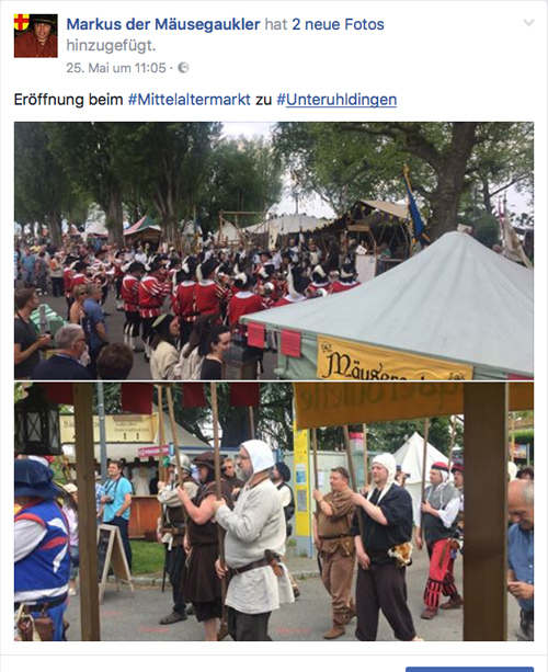 Bildschirmbild von der Facebookseite Markus der Mäusegaukler, Mäuseroulette, Mittelaltermarkt, Maushausen, Markus der Mäusegaukler.