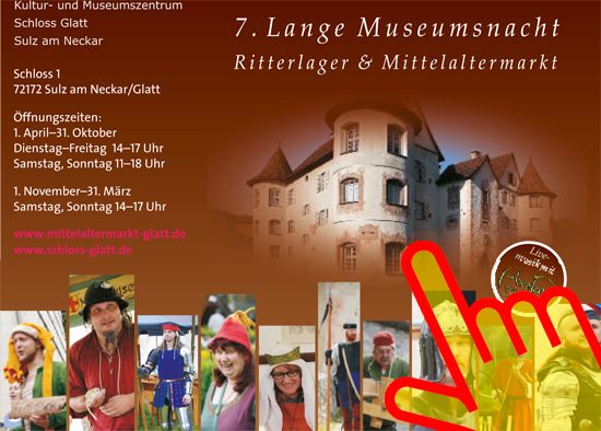 Bild des Flyers für die kange Museumsnacht mit Mittelaltermarkt auf Schloss Glatt bei Sulz am Neckar.