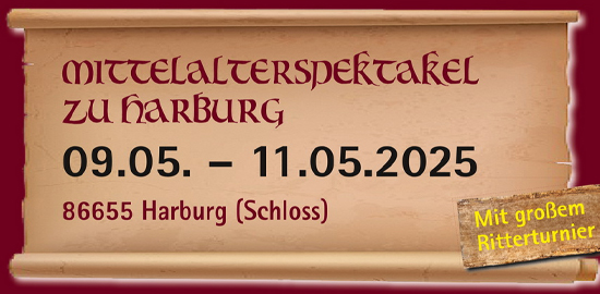 Plakat für das Mittelalterspektakel um die Burg Harburg in Schwaben