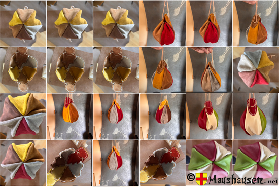 Übersicht, Kontaktabzug mit den Photos vom Schooting mit den Lederbeuteln